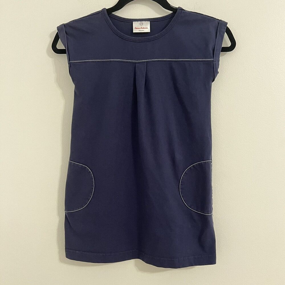 Hanna Andersson Dress Size 120 / 6 -7 Navy Blue Cap Sleeve Nautical Cotton Mini